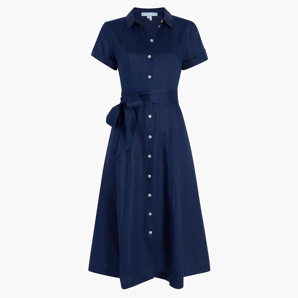 NWT! Hillhouse navy blue linen button up dress
